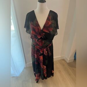 City Chic Black and Red Floral Maxi Dress